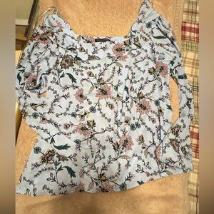 Banana Republic Light Blue Floral Long-Sleeve Blouse